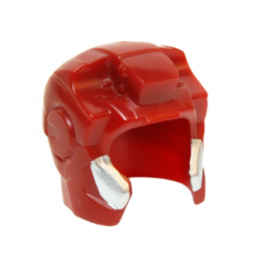 dark red minifigure headgear helmet space with open face and top hinge with angular cheeks with silver edges pattern iron man