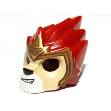 dark red minifigure headgear mask lion with tan face and gold crown pattern
