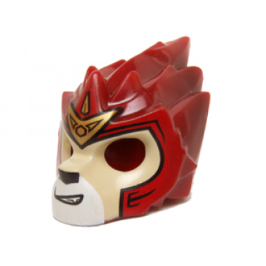dark red minifigure headgear mask lion with tan face and gold crown small pattern