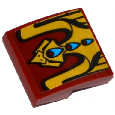 dark red slope curved 2 x 2 x 2 3 with gold bird with 3 red and blue feathers pattern sticker - set 70600