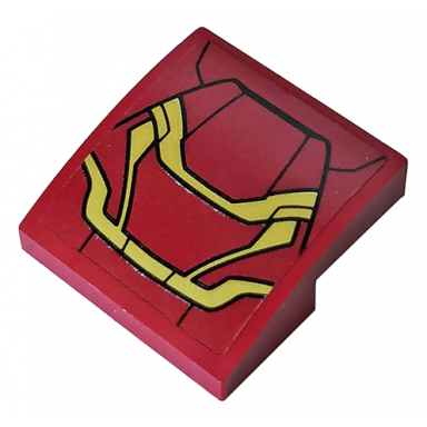 dark red slope curved 2 x 2 x 2 3 with dark red and gold armor plates pattern sticker - set 76104