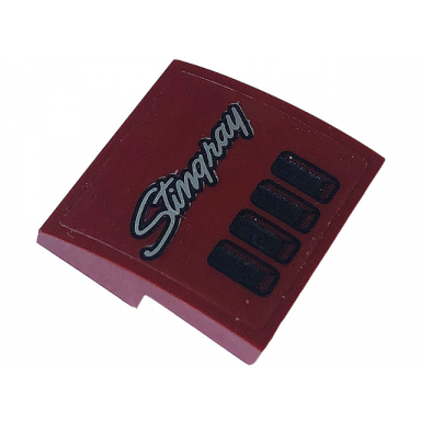 dark red slope curved 2 x 2 x 2 3 with silver stingray and black air vents pattern model left side sticker - set 76903