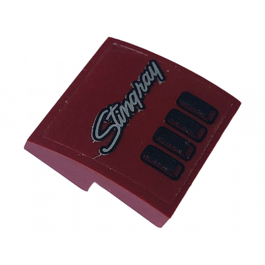 dark red slope curved 2 x 2 x 2 3 with silver stingray and black air vents pattern model right side sticker - set 76903