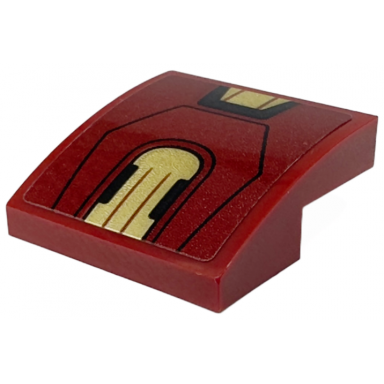 dark red slope curved 2 x 2 x 2 3 with gold armor plates and black curved and bent lines pattern sticker - set 76247