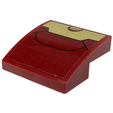 dark red slope curved 2 x 2 x 2 3 with gold armor plate and black curved lines pattern sticker - set 76247