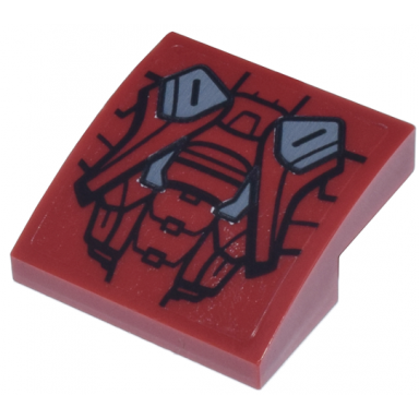 dark red slope curved 2 x 2 x 2 3 with black and dark bluish gray mark vii armor case pattern sticker - set 76269