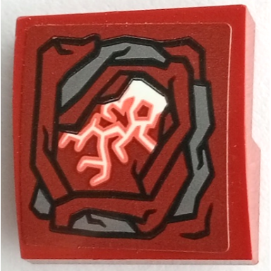 dark red slope curved 2 x 2 x 2 3 with armor with black outlines dark bluish gray highlights white and coral cosmic energy pattern model right side sticker - set 76155