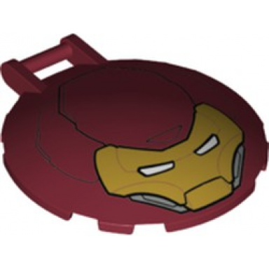 dish 6 x 6 inverted with bar handle with gold iron man mask with white eye slits pattern