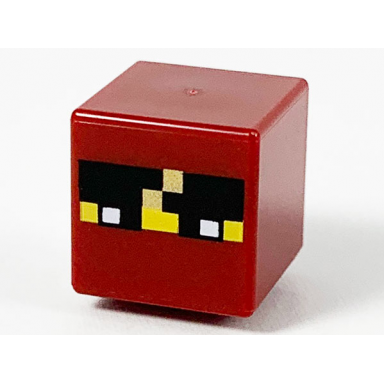 dark red minifigure head modified cube with pixelated balaclava with yellow skin black eyes and headband with gold trim pattern minecraft kai