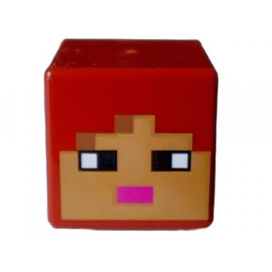 dark red minifigure head modified cube with pixelated medium nougat and nougat face black eyes and dark pink mouth pattern minecraft jungle explorer