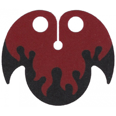 dark red minifigure cape cloth rounded collar with 2 points with flames on black background pattern - traditional starched fabric