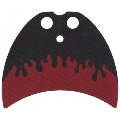 dark red minifigure cape cloth crescent shaped with flames on black background pattern - traditional starched fabric