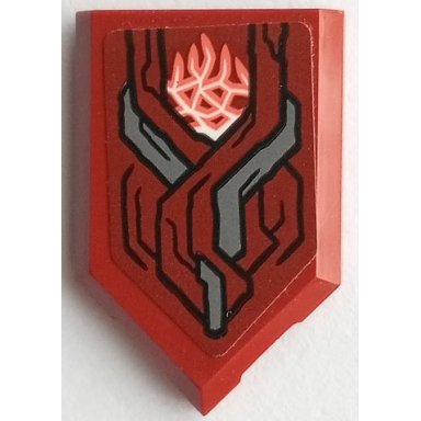 dark red tile modified 2 x 3 pentagonal with armor with black outlines dark bluish gray highlights white and coral cosmic energy pattern sticker - set 76155