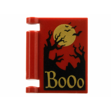dark red minifigure utensil book cover with gold moon and booo black bats and dead trees pattern