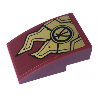 dark red slope curved 3 x 2 with gold armor plates and black ninjago logogram letter k pattern sticker - set 71793