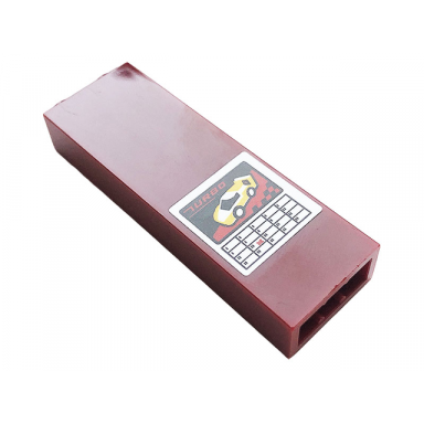 dark red brick 1 x 2 x 5 with turbo car and calendar pattern sticker - set 60258