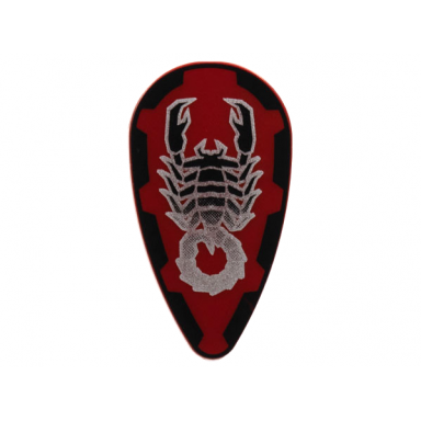 dark red minifigure shield oval with black and silver vladek scorpion pattern
