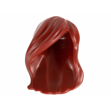 dark red mini doll hair female long parted on side swept back over forehead hole on top