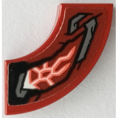 dark red tile round corner 2 x 2 macaroni with armor with black outlines dark bluish gray highlights white and coral cosmic energy pattern model left side sticker - set 76155