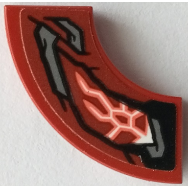 dark red tile round corner 2 x 2 macaroni with armor with black outlines dark bluish gray highlights white and coral cosmic energy pattern model right side sticker - set 76155