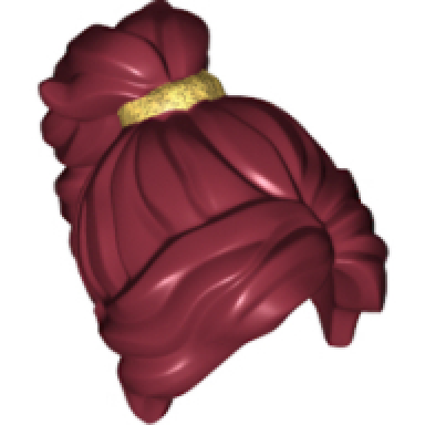dark red minifigure hair female long wavy with ponytail with gold band pattern