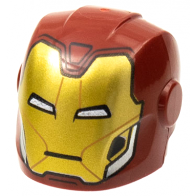 dark red minifigure headgear helmet armor plates and ear protectors with gold faceplate white eye slits and silver trim pattern