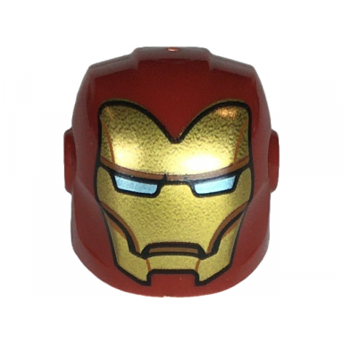 dark red minifigure headgear helmet armor plates and ear protectors with gold faceplate with medium nougat lines and metallic light blue eye slits pattern
