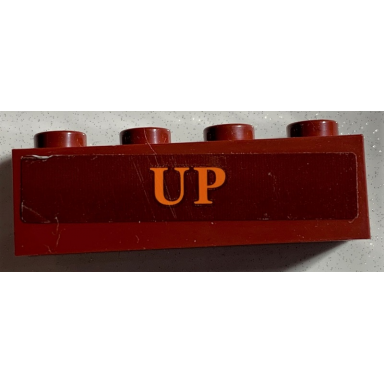 dark red brick 1 x 4 with orange up pattern sticker - set 75978