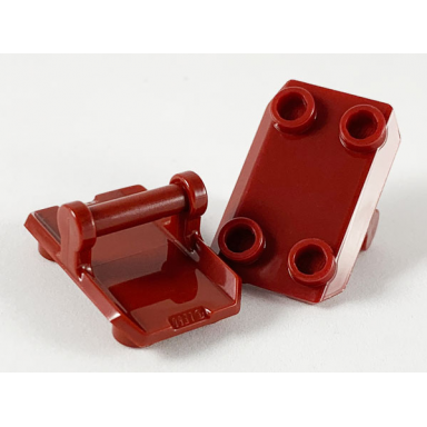 dark red plate modified 2 x 3 inverted with 4 studs and bar handle on bottom rocker plate