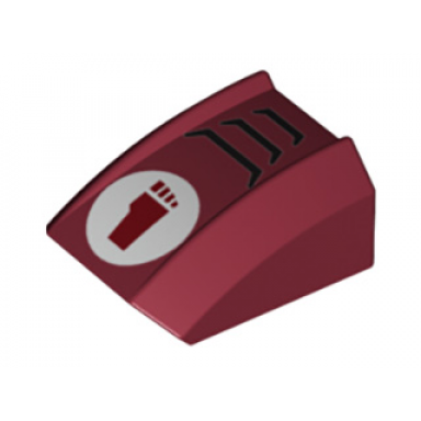 dark red slope curved 2 x 2 lip with tmnt foot clan logo in white circle pattern