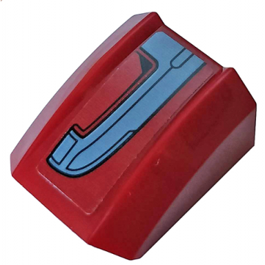 dark red slope curved 2 x 2 lip with dark bluish gray armor plate pattern model right side sticker - set 76104