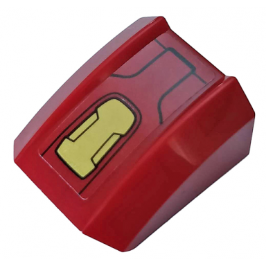 dark red slope curved 2 x 2 lip with gold armor plate pattern sticker - set 76104