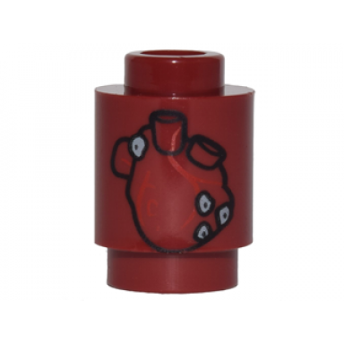 dark red brick round 1 x 1 with human heart pattern