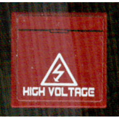 dark red tile 2 x 2 with white electrical hazard symbol and high voltage pattern sticker - set 8102
