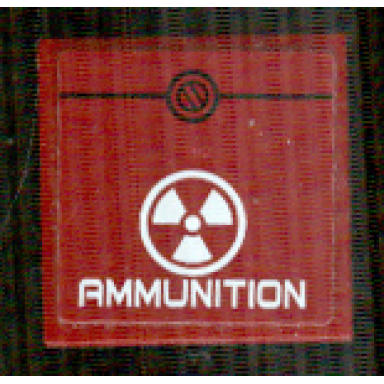 dark red tile 2 x 2 with white radiation warning and ammunition pattern sticker - set 8102
