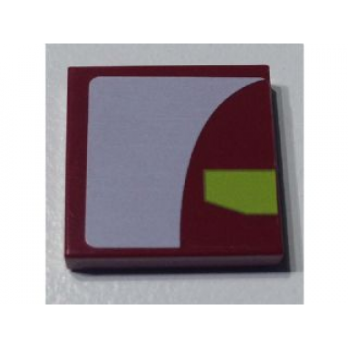 dark red tile 2 x 2 with white and lime panels on dark red background pattern model right side sticker - set 7751