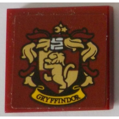 dark red tile 2 x 2 with hp gryffindor house crest on dark red background pattern sticker - set 71043