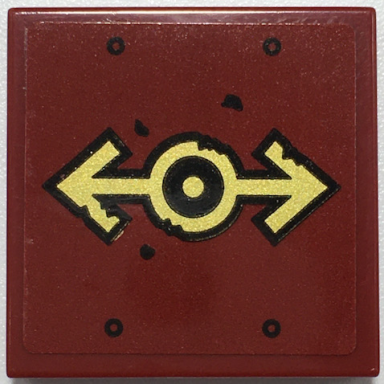 dark red tile 2 x 2 with gold train logo with black outline rivets pattern sticker - set 70424