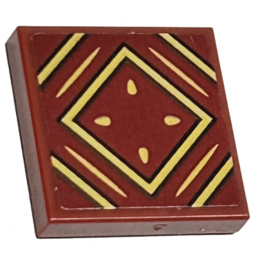 dark red tile 2 x 2 with gold square and lines with black outlines pattern sticker - set 76416