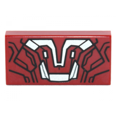 dark red tile 1 x 2 with black and silver iron man armor pattern