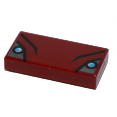 dark red tile 1 x 2 with black folds and small medium azure and white circles on silver pattern