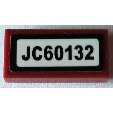 dark red tile 1 x 2 with jc60132 pattern sticker - set 60132