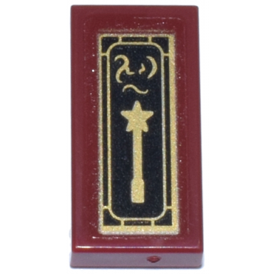 dark red tile 1 x 2 with book with gold and black rectangle frame and star magic wand pattern sticker - set 76218