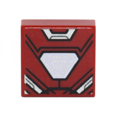 dark red tile 1 x 1 with iron man armor and white hexagonal reactor pattern