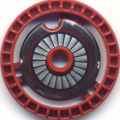 dark red technic disk 5 x 5 - notched without pin with arc-170 starfighter pattern