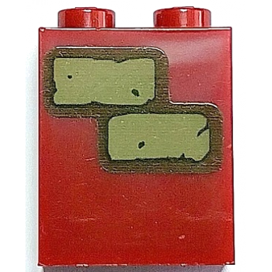 dark red brick 1 x 2 x 2 with inside stud holder with dark tan bricks pattern sticker - set 70425