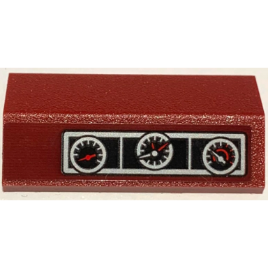 dark red slope 33 2 x 4 double with silver and black car dashboard speedometer and gauges pattern sticker - set 10304