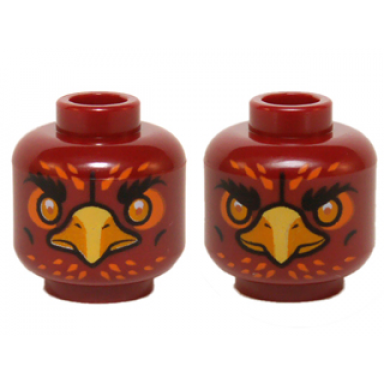 dark red minifigure head dual sided alien chima phoenix amber eyes orange feathers yellow beak neutral stern pattern foltrax