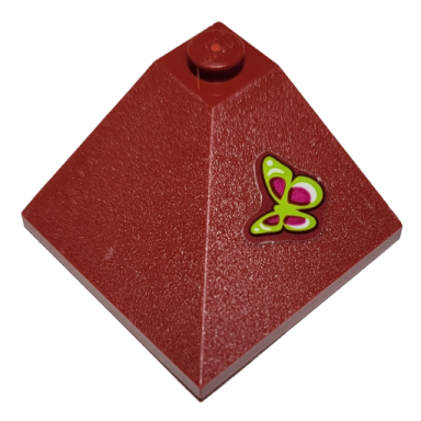 dark red slope 33 3 x 3 double convex with lime and magenta butterfly pattern sticker - set 41126