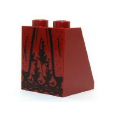 dark red slope 65 2 x 2 x 2 with bottom tube with minifigure dress skirt robe black lace and ruffles pattern